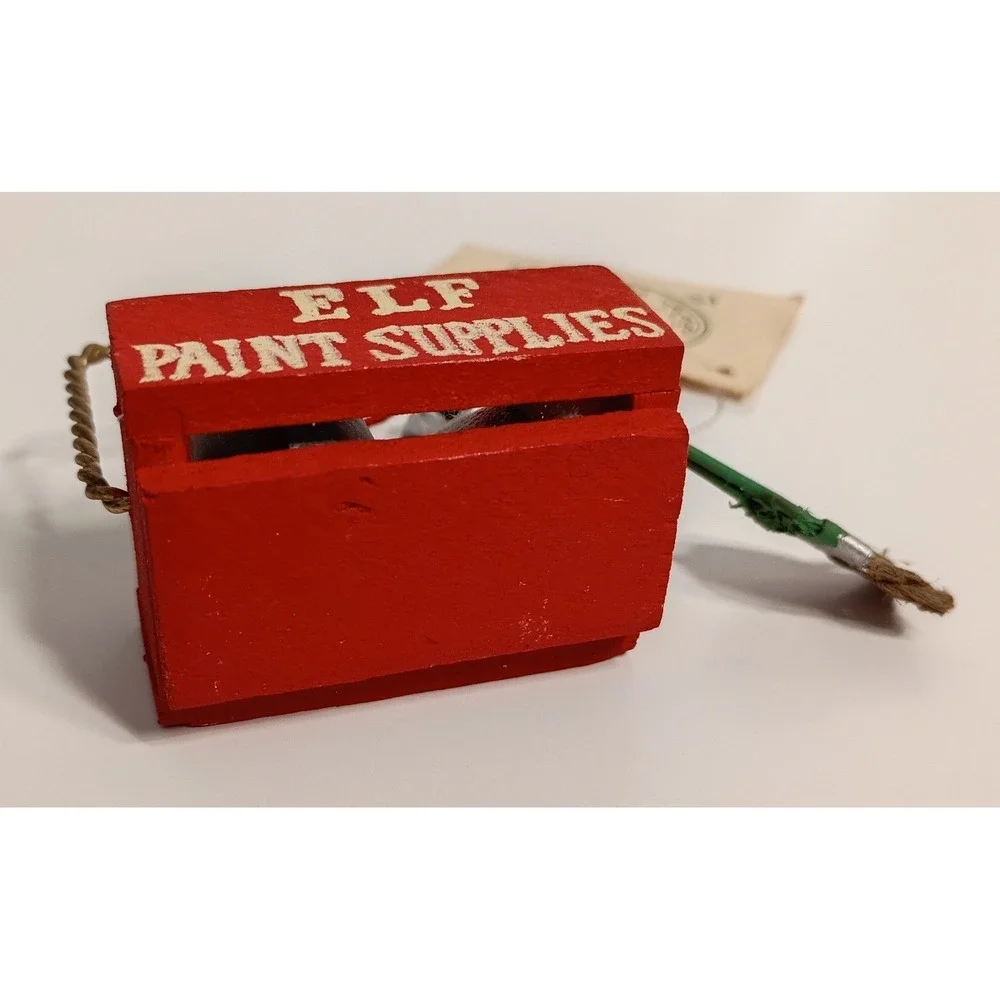 Vtg Midwest Importers Wooden Elf Paint Supplies Christmas Ornament Handcrafted